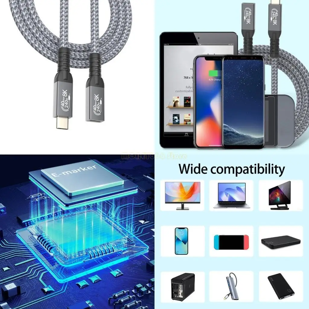 

F62C Type C Male to Type C Female Extension Cable for Fast Data Sync 240W Charging