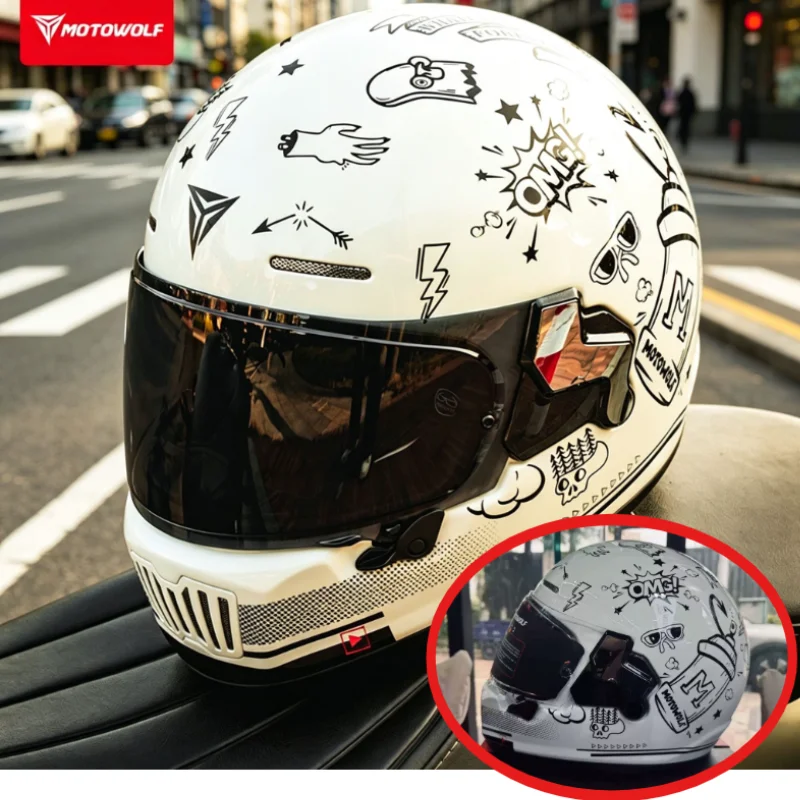 

Motowolf Full Face Motorcycle Helmet Certified Retro Racing Helmet Shockproof Design for Men Women Street Bike Daily Riding