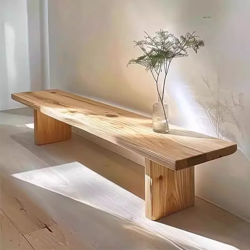 Nordic solid wood bench household small apartment designer natural edge long strip leisuremodern simple wood chair