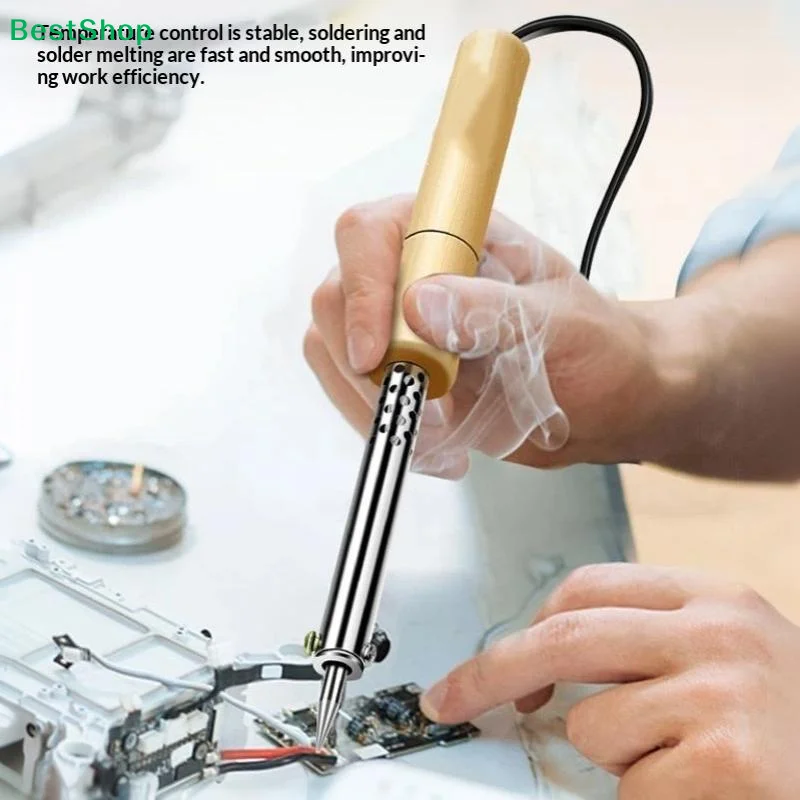 220V 30W To 100W Wood Handle Mini Soldering Iron Adjustable Temperature Electric Hand Tool