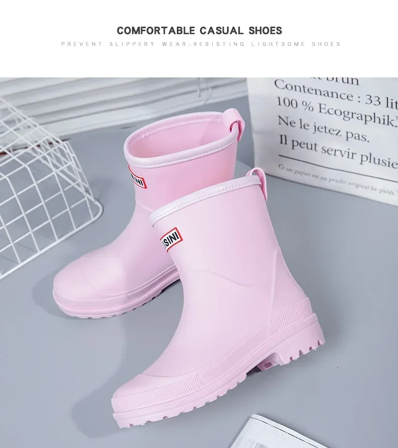 Kurze Regenstiefel für Damen, rutschfeste PVC-Wasserschuhe, wasserdichte Outdoor-Schuhe, modische Damen-Wasserstiefel – Detail 26
