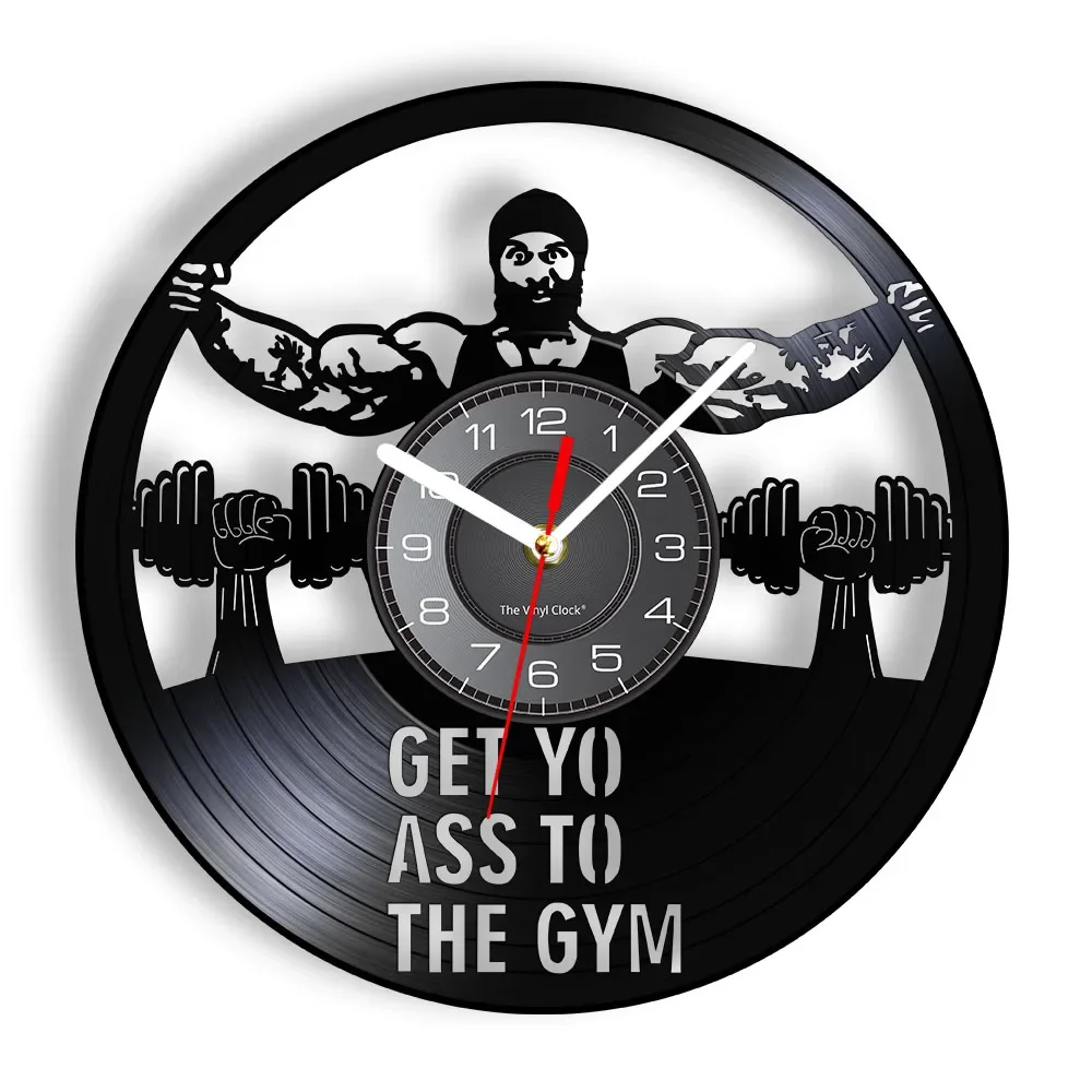 Get Yo Ass To The Gym Vintage Vinyl Record Wall Clock Workout Dumbbell Fitness Wall Watch Modern Design Home Decoration Gift