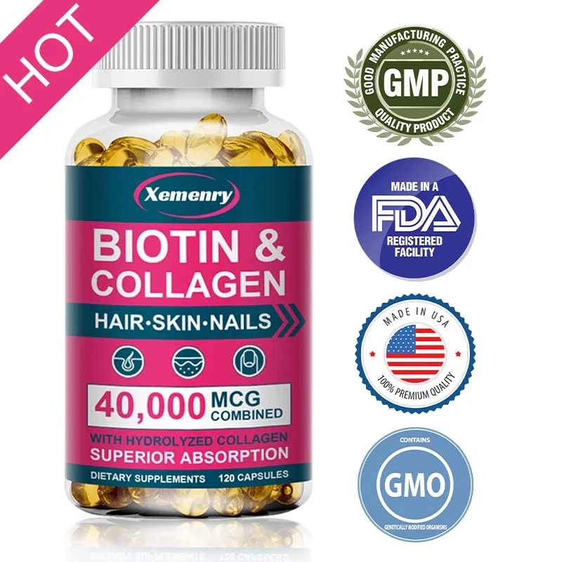 

Collagen Biotin Capsules for Extra Strength Boost Hair, Skin and Nails Improve Skin Texture Hair Growth Follicle Repair