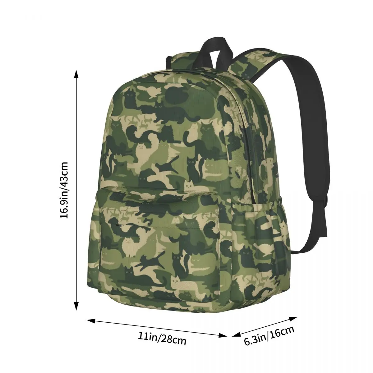 Imagem -04 - Mochila Camo Verde do Exército para Meninos e Meninas Mochilas Diárias de Gatos Camuflagem Mochila Escolar Kawaii Mochila Impressão Design