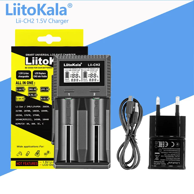 1-5pcsLiitoKala Lii-CH2 LCD Smart Battery Charger For  1.5V Li-ion NiCd NiMH AA AAA 10440 14500 LiFePO4 Rechargeable Battery