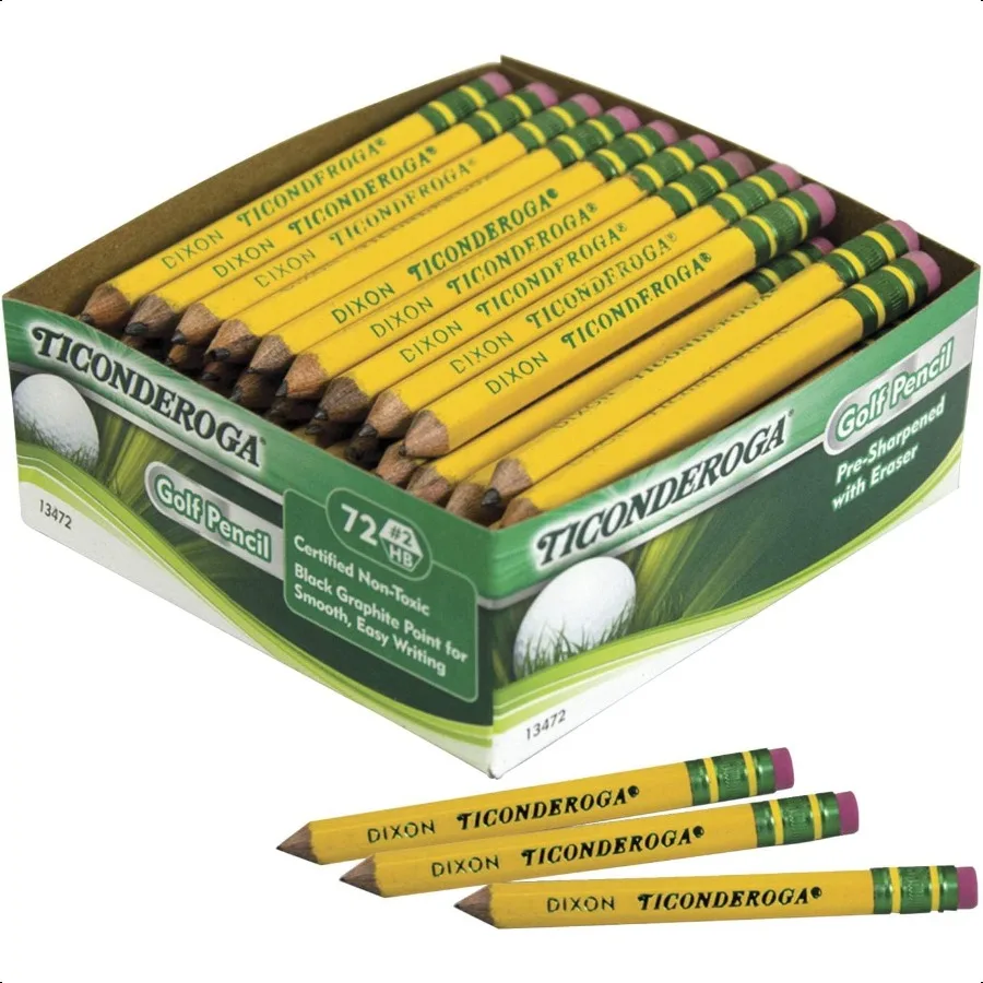 Golf Pencils With Erasers 2 HB Lead Yellow Pack Of 72