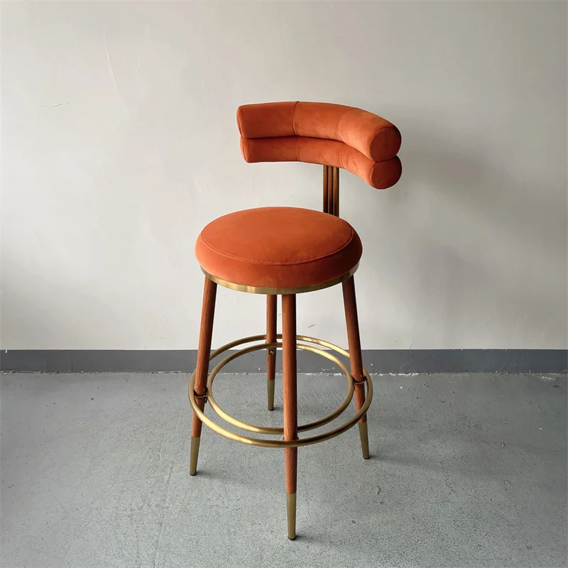 /High Chair Bistro Bar Chair Counter Kitchen Stool Chairs For Karaoke Bar/Modern Luxury Stainless Steel Base Velvet Upholstered