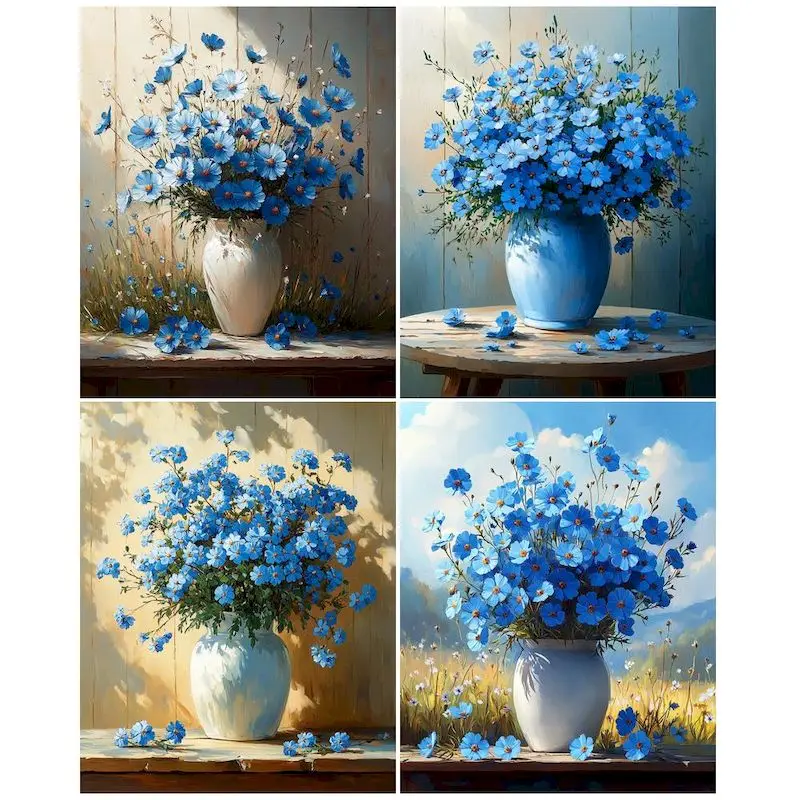 

GATYZTORY Painting By Numbers Kits Blue Flowers Picture With Numbers For Adults Beginner Modern Wall Art Home Decors 60x75cm