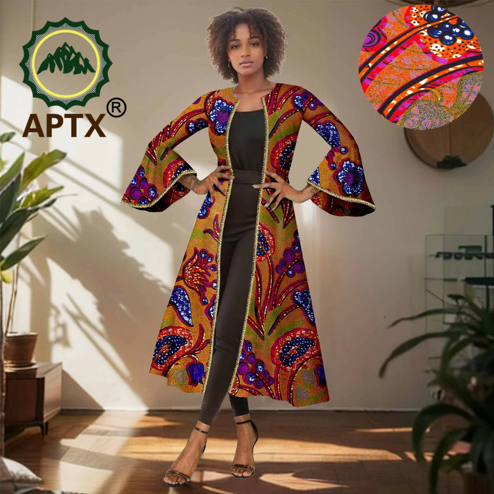African Print Long  Coats for Women Ankara Flared Sleeves Long Sleeve Casual Dashiki Women Top Clothing 2424003