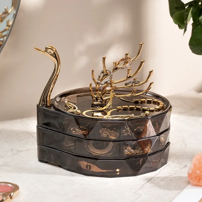 

Swan jewelry box large-capacity multi-layer necklace earrings storage box transparent stud earrings jewelry display box