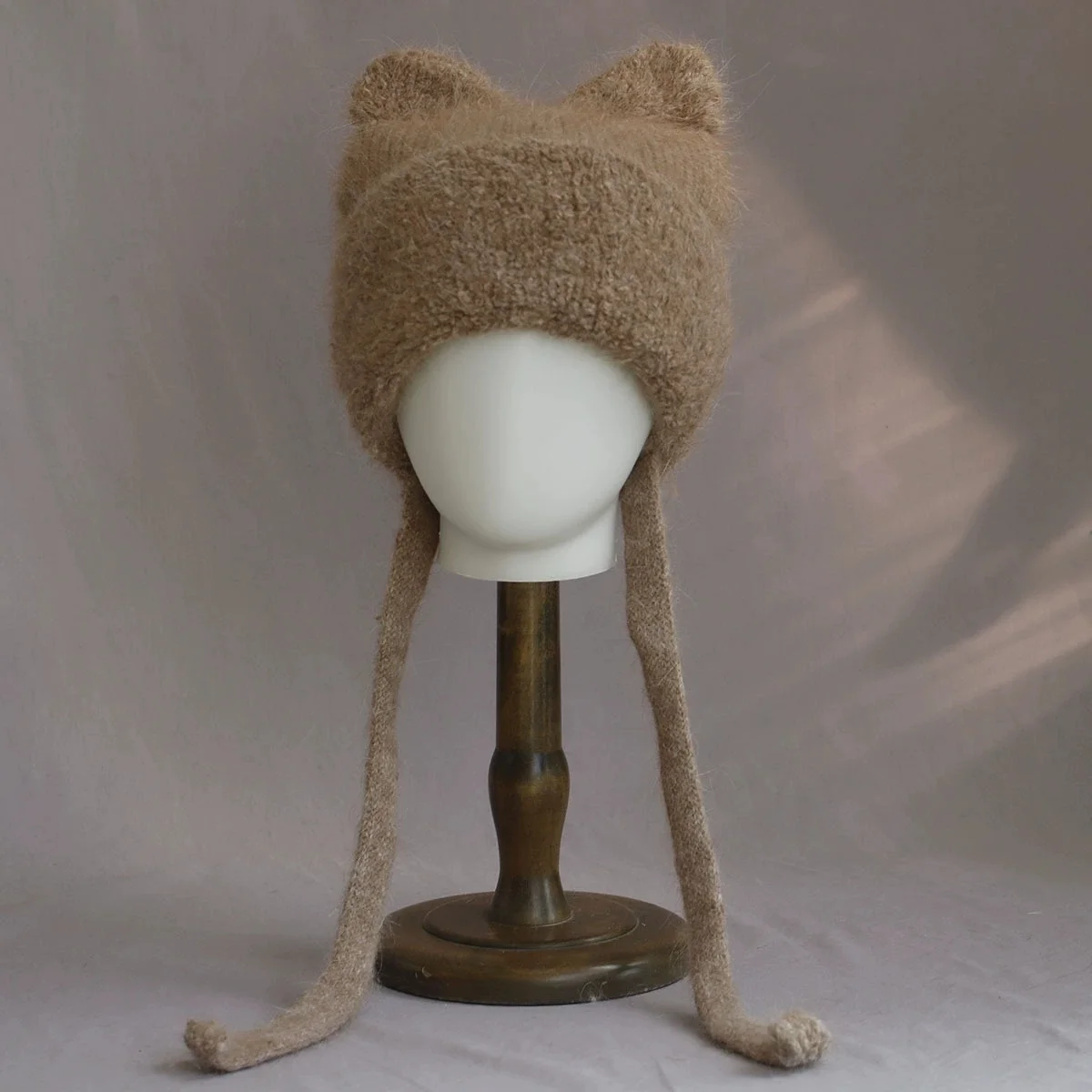 High-Quality Sweet Solid-Color Knit Hat for Women Cute Cat Ear Beanie Warm Ear-Covering Hat