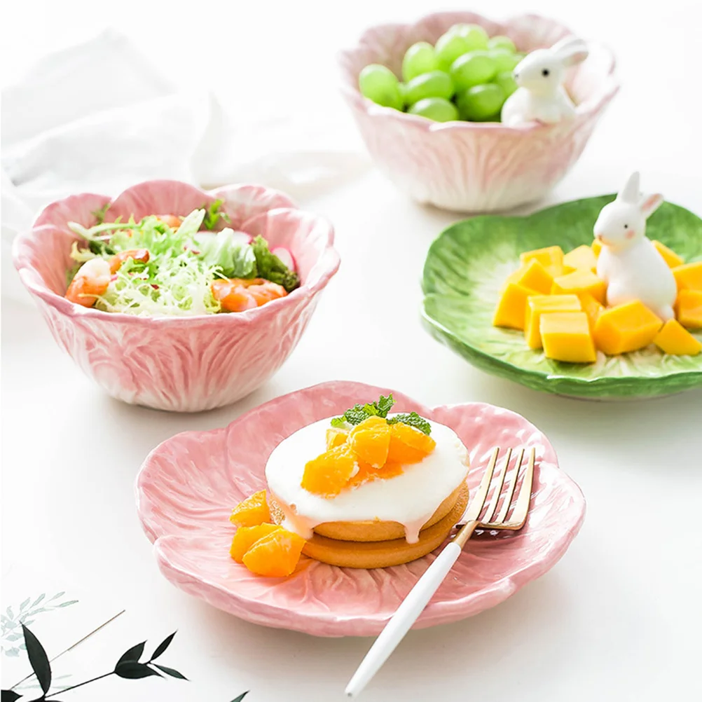 

Ceramic Bowl Chinese Cabbage Design Pink Food Bowls Container for Dessert Fruit Salad Snacks Nuts Dried Fruits Appetizers Sauces