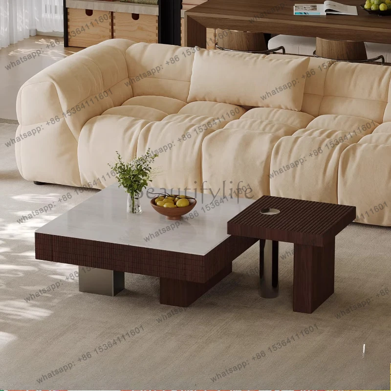 

Medieval marble coffee table combination, light luxury high-end stainless steel retro storage