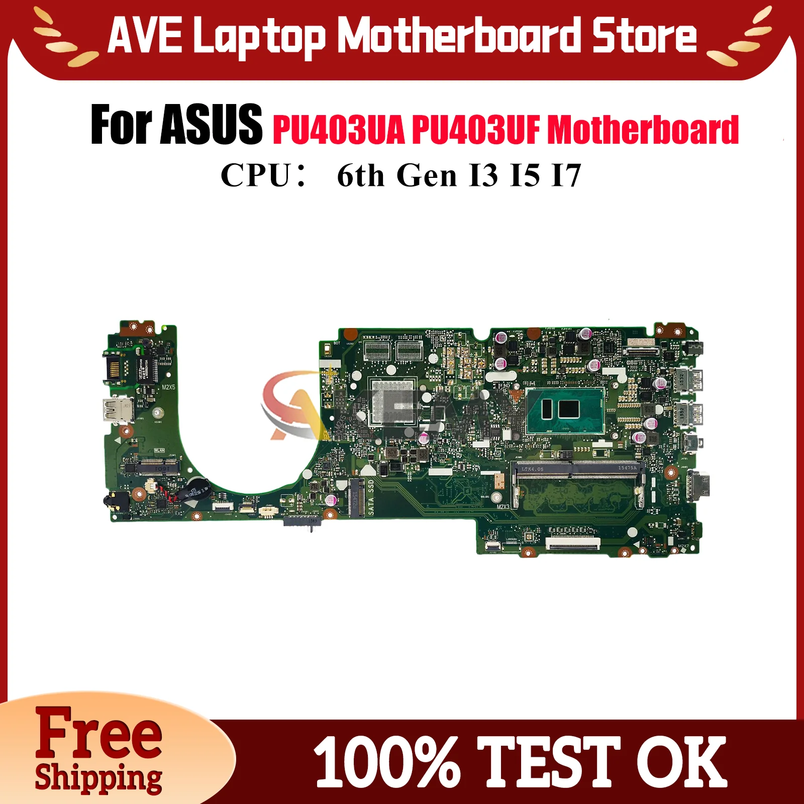 

PU403UA Laptop Motherboard For ASUS VivoBook PU403UA PU403UF PU403U Notebook Mainboard With I3 I5 I7 CPU 100% tests OK fast ship