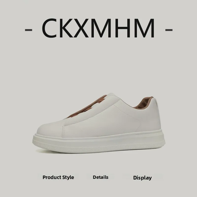 CKXMHM 2026 Autumn New Lazy One-Step Casual Board Shoes Men's All-Season Versatile Leather Surface Bread Shoes Comfortable Wear