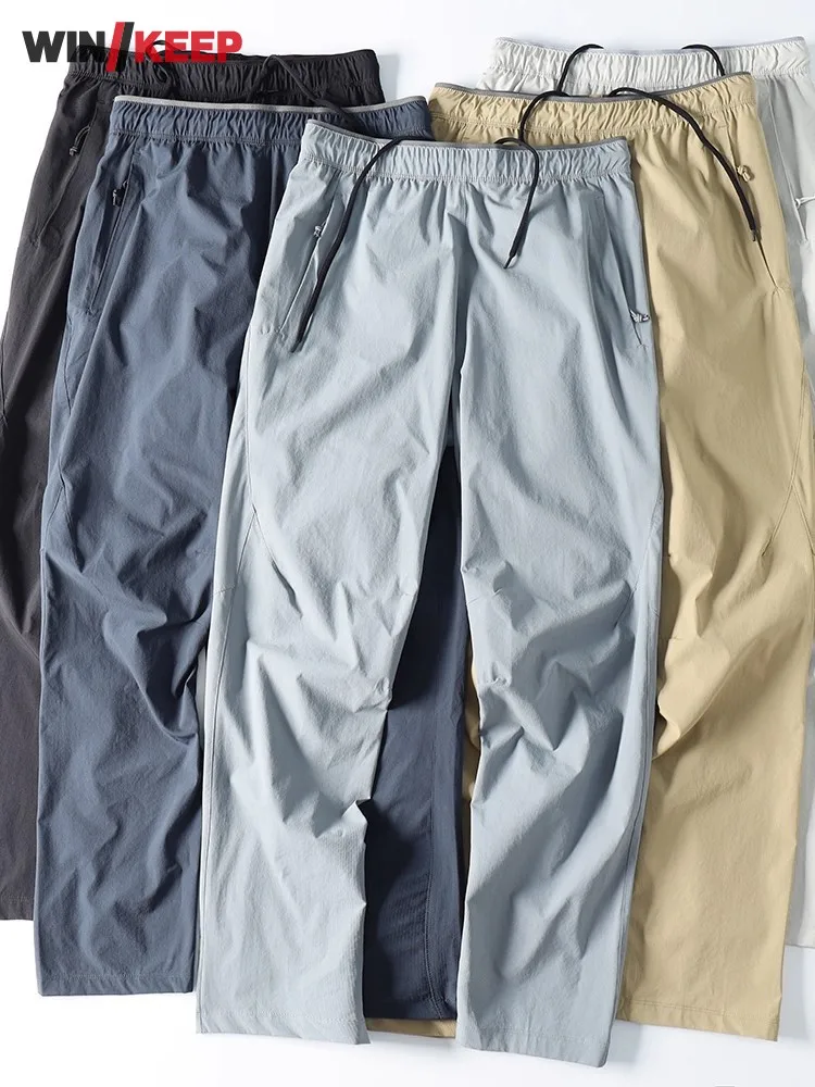 

Quick Drying Summer Mens Pants Hiking Camping Sweatpants Waterproof Breathable Light Thin Style Elastic Waist Straight Trousers