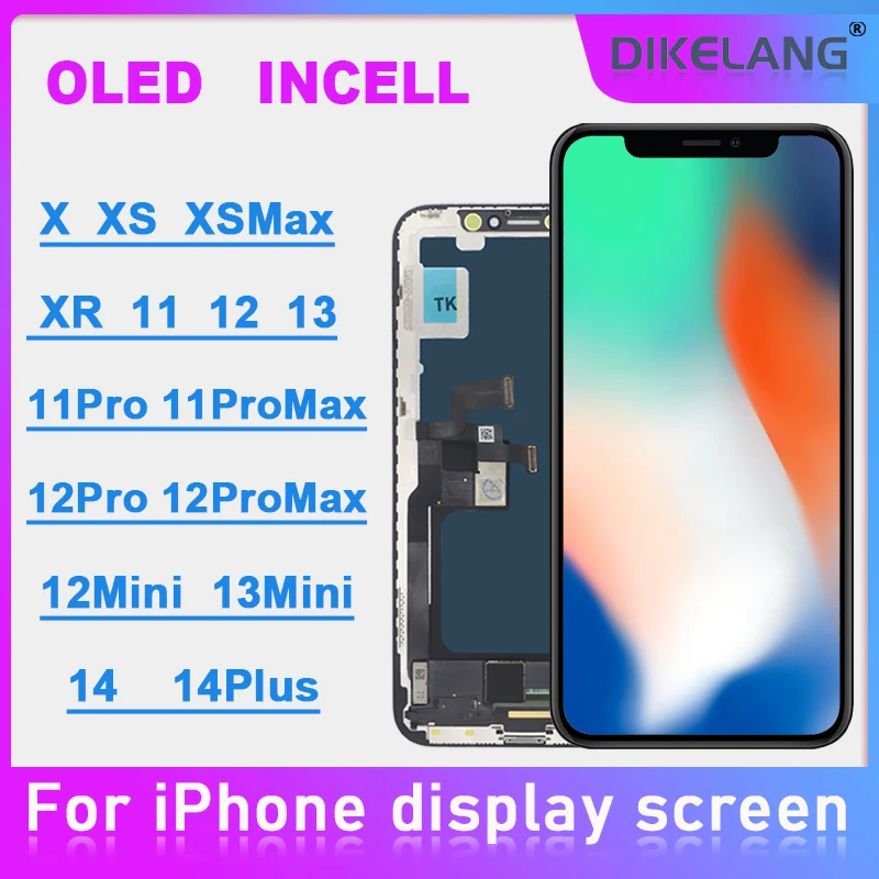 AAA+++ OLED For iPhone X XR XS Max LCD Incell For iPhone 11 12 Pro Max 13 Mini 14 Pro Max Plus Display Screen Digitizer Assembly