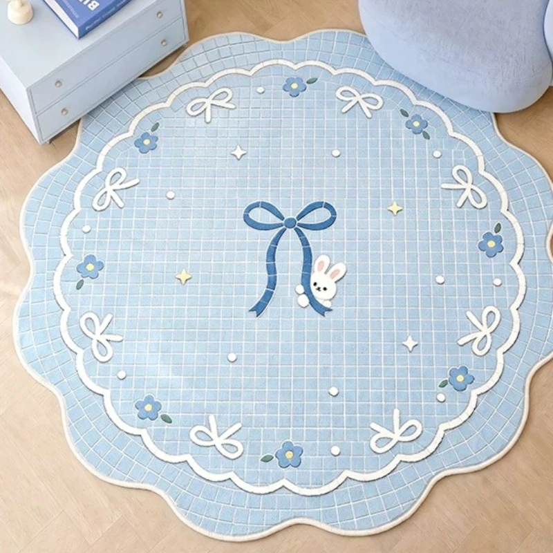 Korean Style Living Room Decoration Blue Carpet Round Rugs for Bedroom Fluffy Soft Lounge Floor Mat Thickend Plush Cloakroom Rug