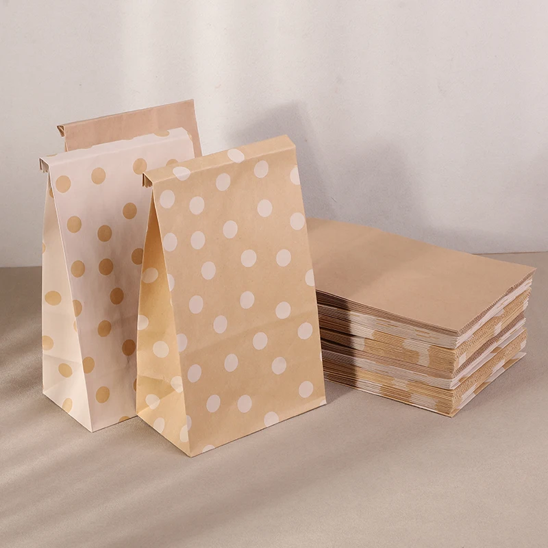 10 stücke Polka Dot Kraft Papier Taschen Lebensmittel Gebäck Verpackung Taschen Braun Mittagessen Taschen Mit Dot Decor Snack Bar Liefert party Beutel Dekor