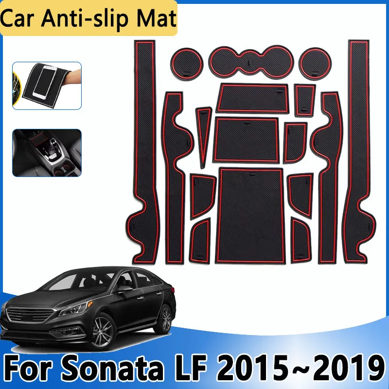 Car Slot Hole Pads For Hyundai Sonata LF 2015 2016 2017~2019 Non-Slip Anti-slip Rubber Mat Door Groove Cup Stickers Accessories