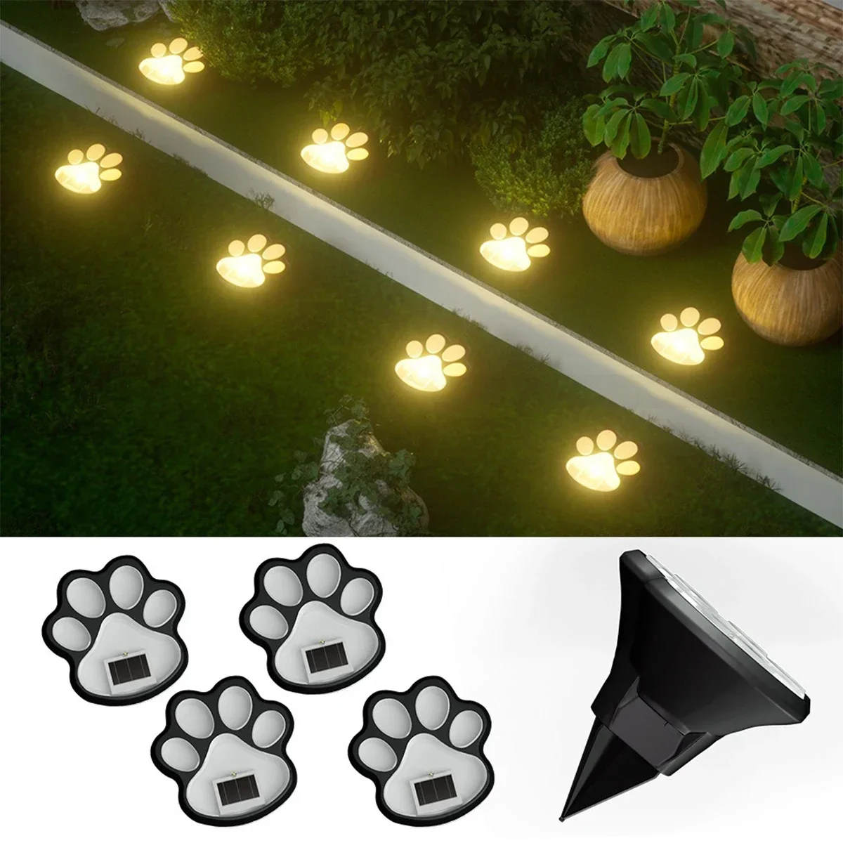 LED Solar Lawn Light Dog Paw Footprints Stairs Light Outdoor Waterproof Balcony Garden Fence Landscape Decor Solar Powered Lamps