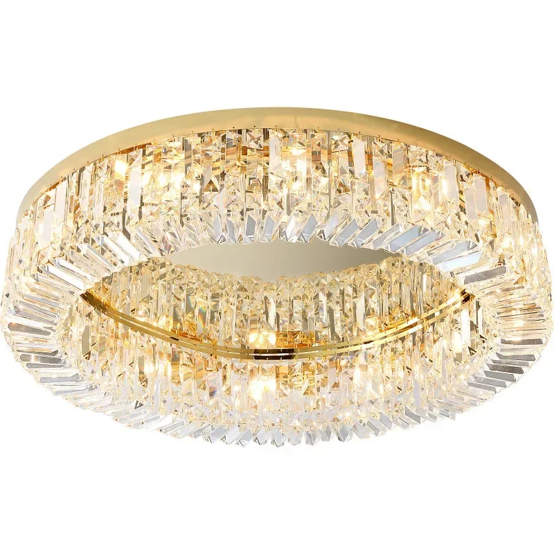 Plafonnier LED en cristal doré au design moderne, éclairage d\'intérieur, luminaire décoratif de plafond, idéal pour un salon ou une salle à manger