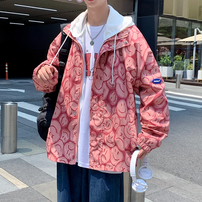 

Loose High Street Jaet Fake Two-Piece Trendy Spring Autumn Youth Casual Windproof Zipper Closure Hooded ex Outerwear