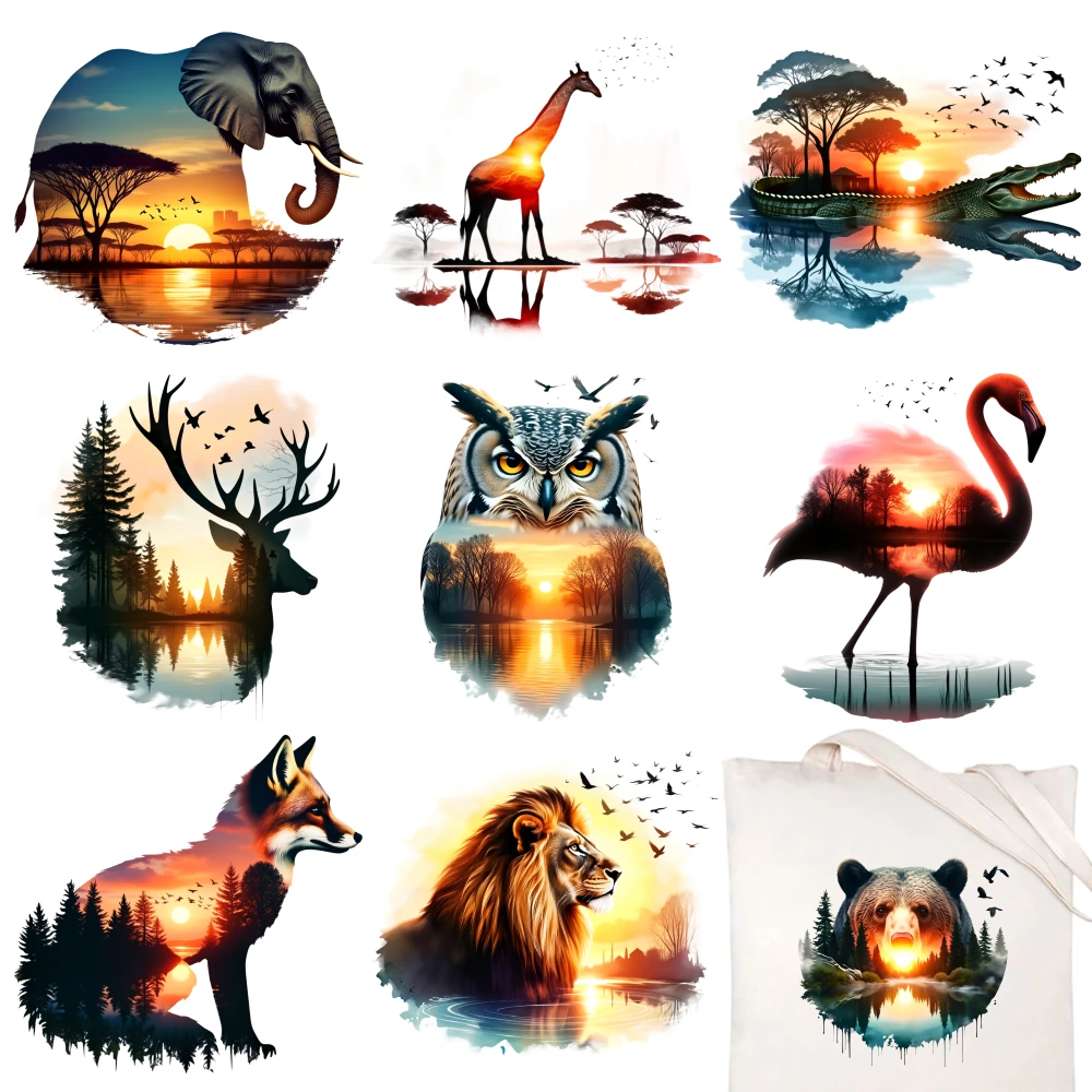 9 Pcs Animal Silhouettes Iron on Transfers for clothing, T-shirts, jeans, backpacks, hats, pillows. Iron on Decals for T Shirts
