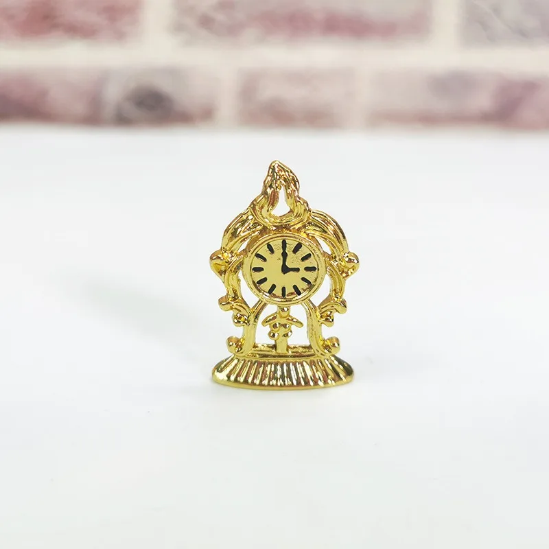 Dollhouse Mini Gold Clock Ornament Simulation Food Scene Model Miniature Clock Accessory for Doll House Desktop Decoration