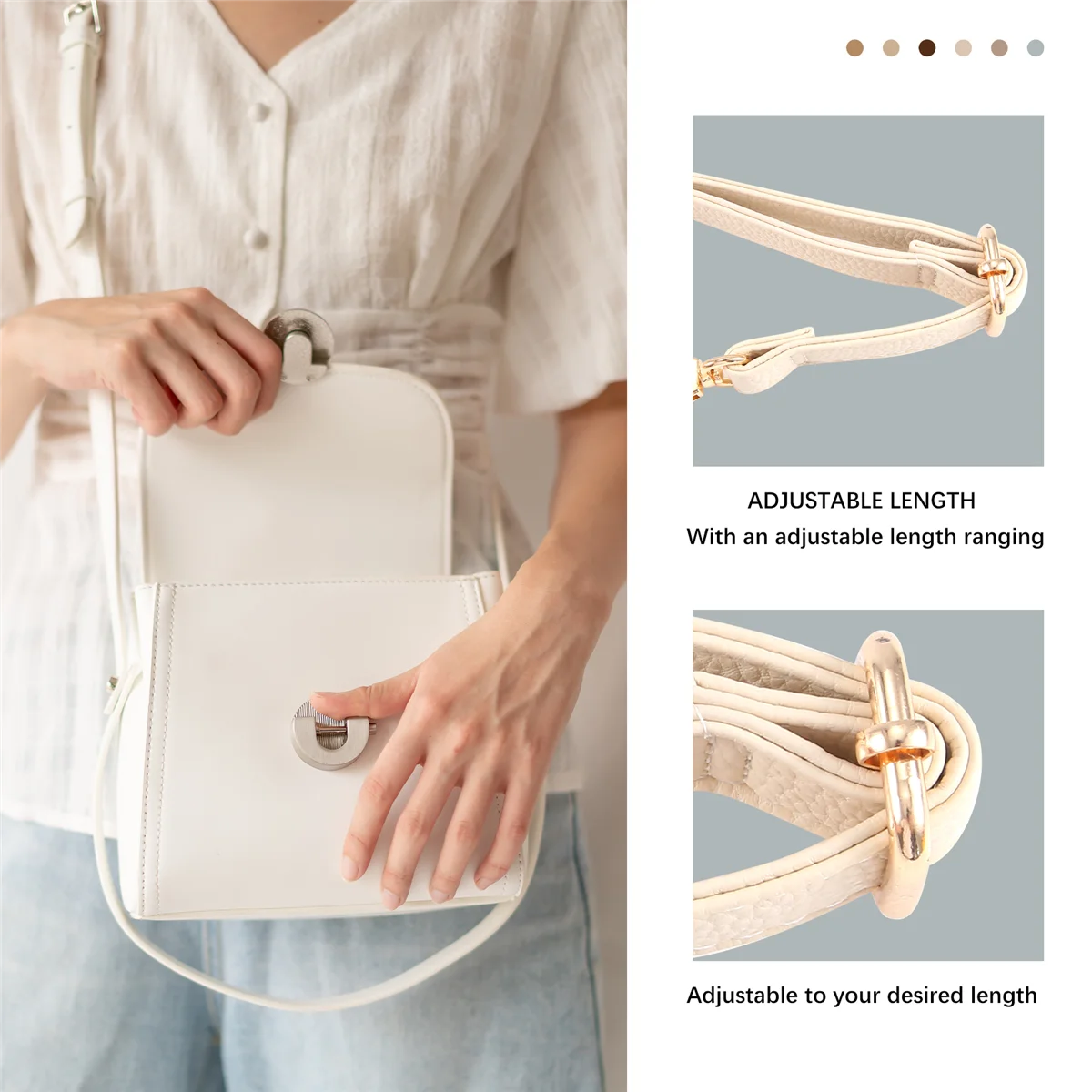 ABQR DIY Replacement Leather Bag Shoulder Strap Handle Body Adjustable 140*2cm, Beige