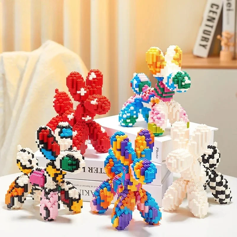DIY Abstract Balloon Dog Sculpture Brick Building Kit Multicolor Desktop Art Ornament Relaxing Handmade Decor Gift