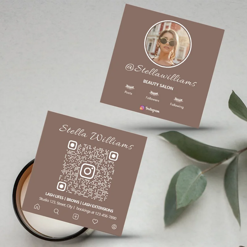 Instagram Visit Business Cards Custom Lash Tech Social Media Card With QR Code and Photos Calling Cards Template Influencer Card