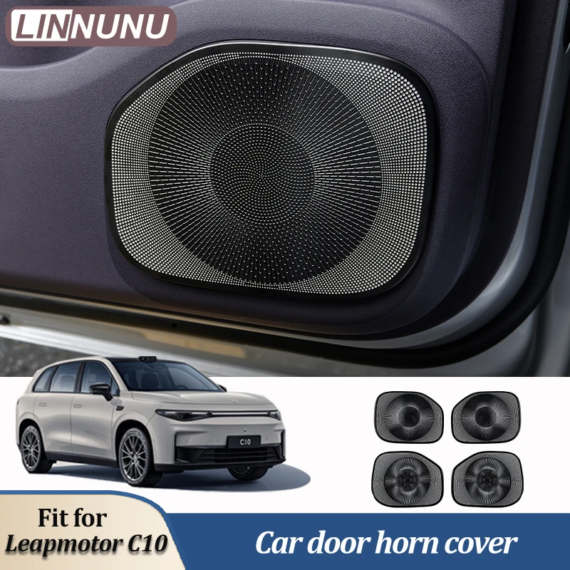 Linnunu Fit for Leapmotor C10 Car Interior Protective Parts Door Speaker Decorative Cover Audio Protective Cover Decorative Sticker Stainless Steel Four-Door Audio Protective Cover Car Supplies Accessories