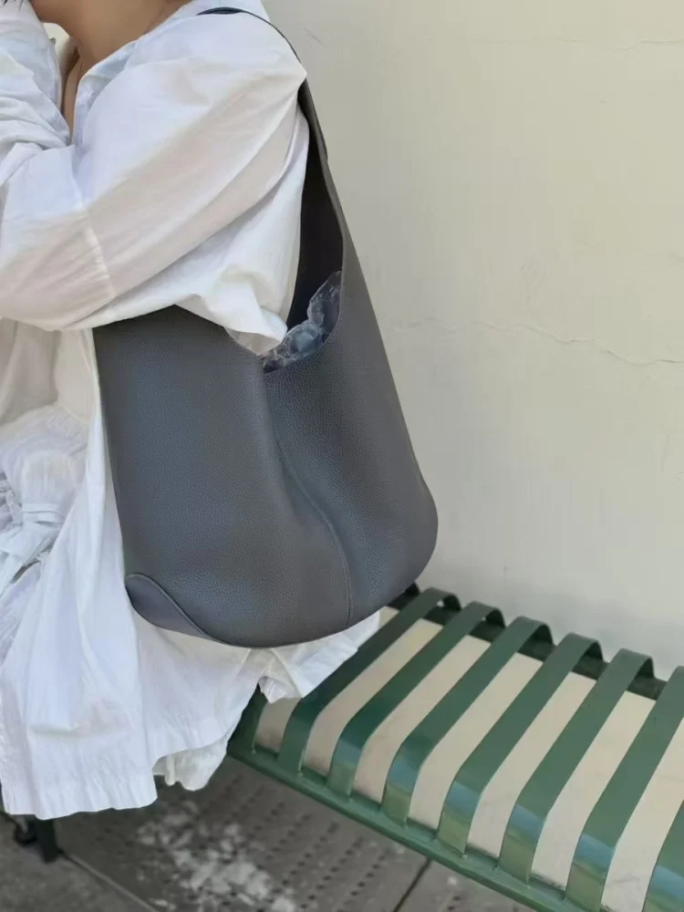 

New aphite ey Top Layer Cowhide Leather Single oulder Buet Tote Bag Women's Handbag Casual Chic Summer Bag