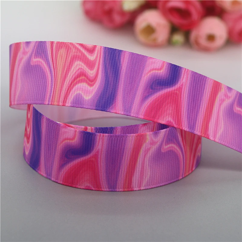 DHK 7/8'' 10yards Marble Printed Grosgrain Ribbon Accessories Material Headwear Decoration DIY Sewing Craft B2206