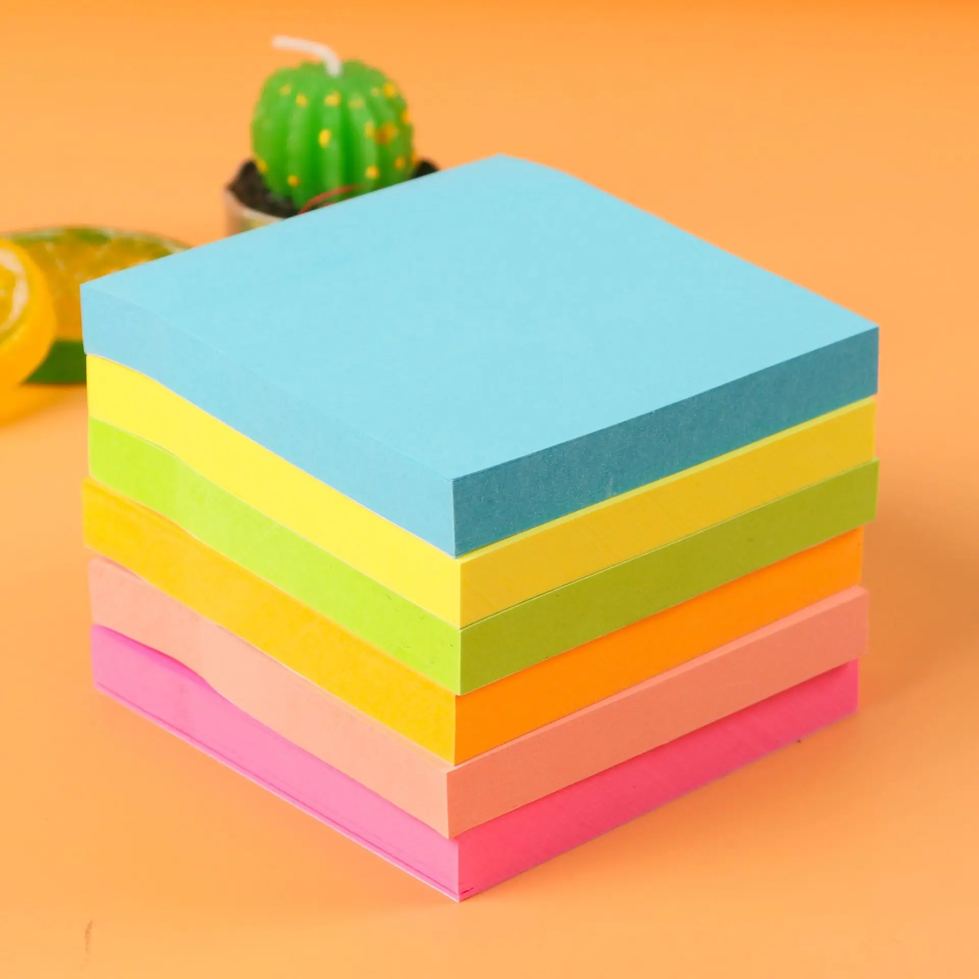 6Pcs Mixed‑Color Fluorescent Sticky Notes, Tearable Reusable Memo Notepad, Portable Journal Supplies for Student Wholesale Use