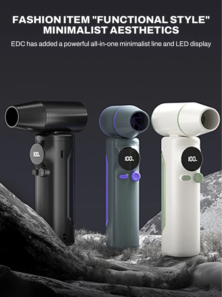 450000RPM Violent Fan Portable Handheld Turbo Fan 100 Gear Speed Wind USB Rechargeable Cooling Fan Digital Power & Speed Display