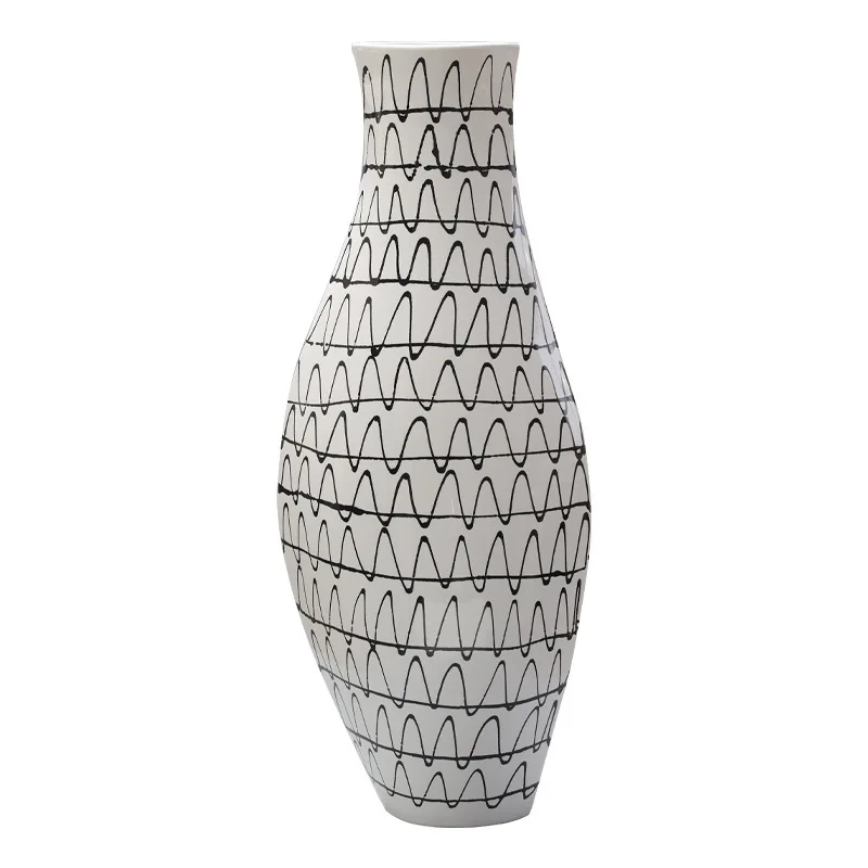 Simple black and white striped heartbeat ceramic vase ornament