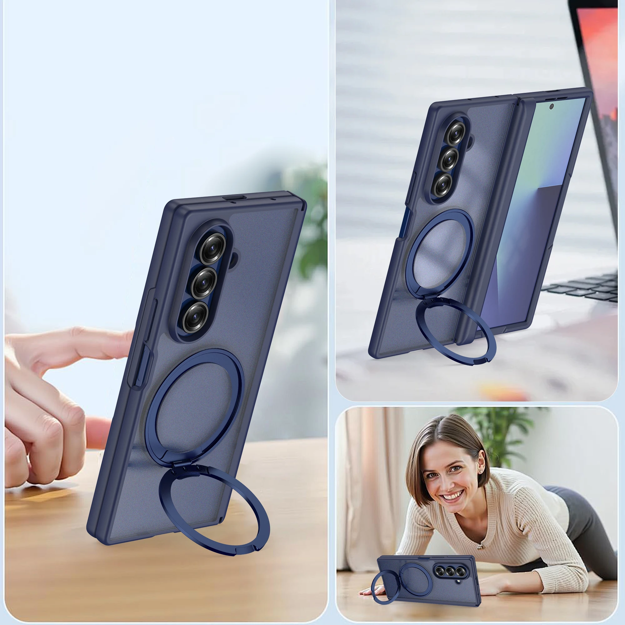 

Для Samsung Galaxy Z Fold 7, жесткий прозрачный чехол с кольцевой подставкой на 360 градусов, магнитный защитный чехол для Samsung Z Folld7 Shell