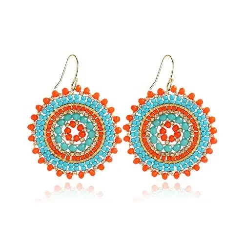 

Beaded earrings Disk Hollow out Retro Tidal current Hand weaving Alloy Simplicity Bohemia Rice bead earrings