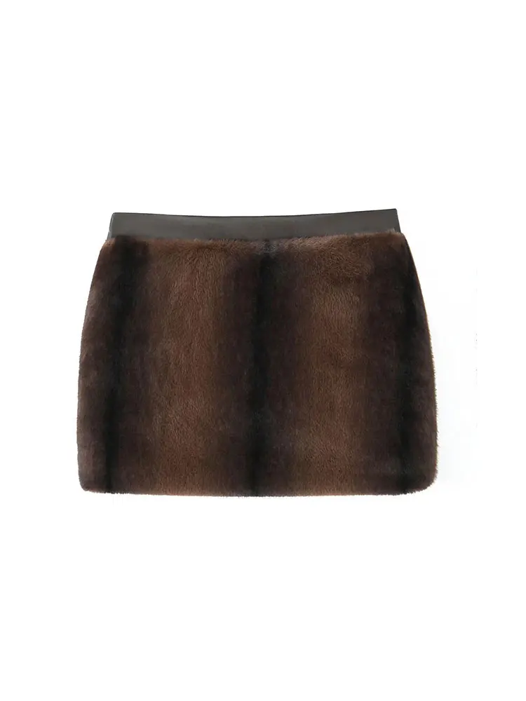 TRAF 2025 Women Faux Fur Mini Skirts Women Short Skirts Fluff Warm Woman Sexy Skirts Streetwear Casual Skirt