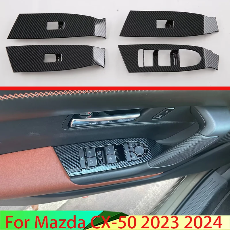 

Для Mazda CX-50 2023 2024, автомобильные аксессуары, стиль из углеродного волокна, подлокотник для двери, окна, панель переключателя, накладка, гарнир