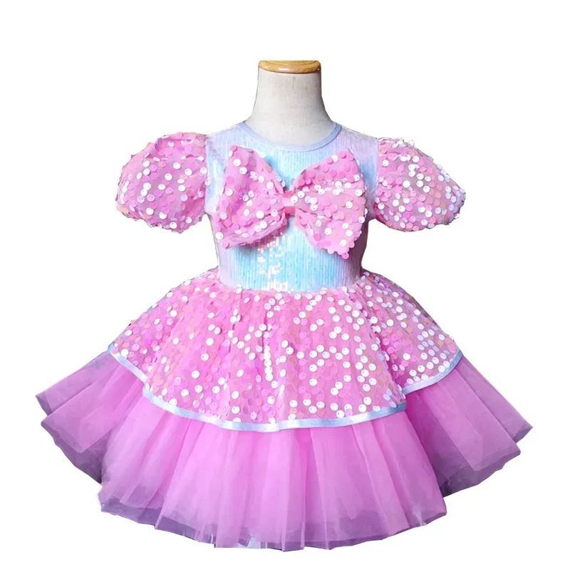 Vestido Tutu dança moderna para meninas, roupas de baile infantis, traje de dança jazz lantejoulas, vestidos de princesa rosa