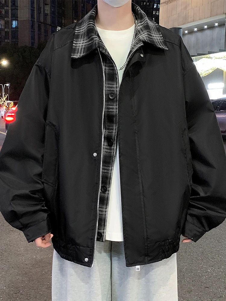 

Модная мужская куртка свободного кроя в клетку с ветрозащитой, на молнии, для весны и осени, новая коллекция, повседневный стиль