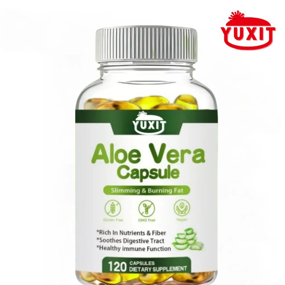 YUXIT Real Aloe Vera Gel 50mg Capsules 120 Count Organic for Digestion