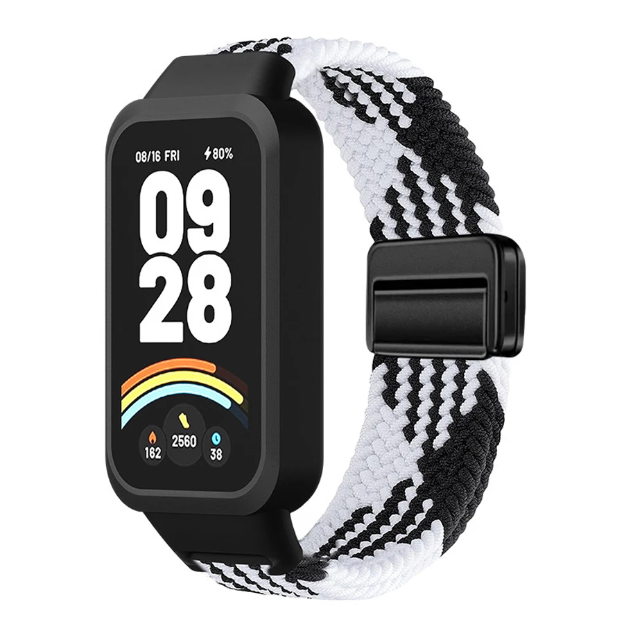 Case+Nylon gevlochten band voor Redmi Band 3 voor Xiaomi Band 9 Active magnetische gespsluiting band Correa horlogebanden armband