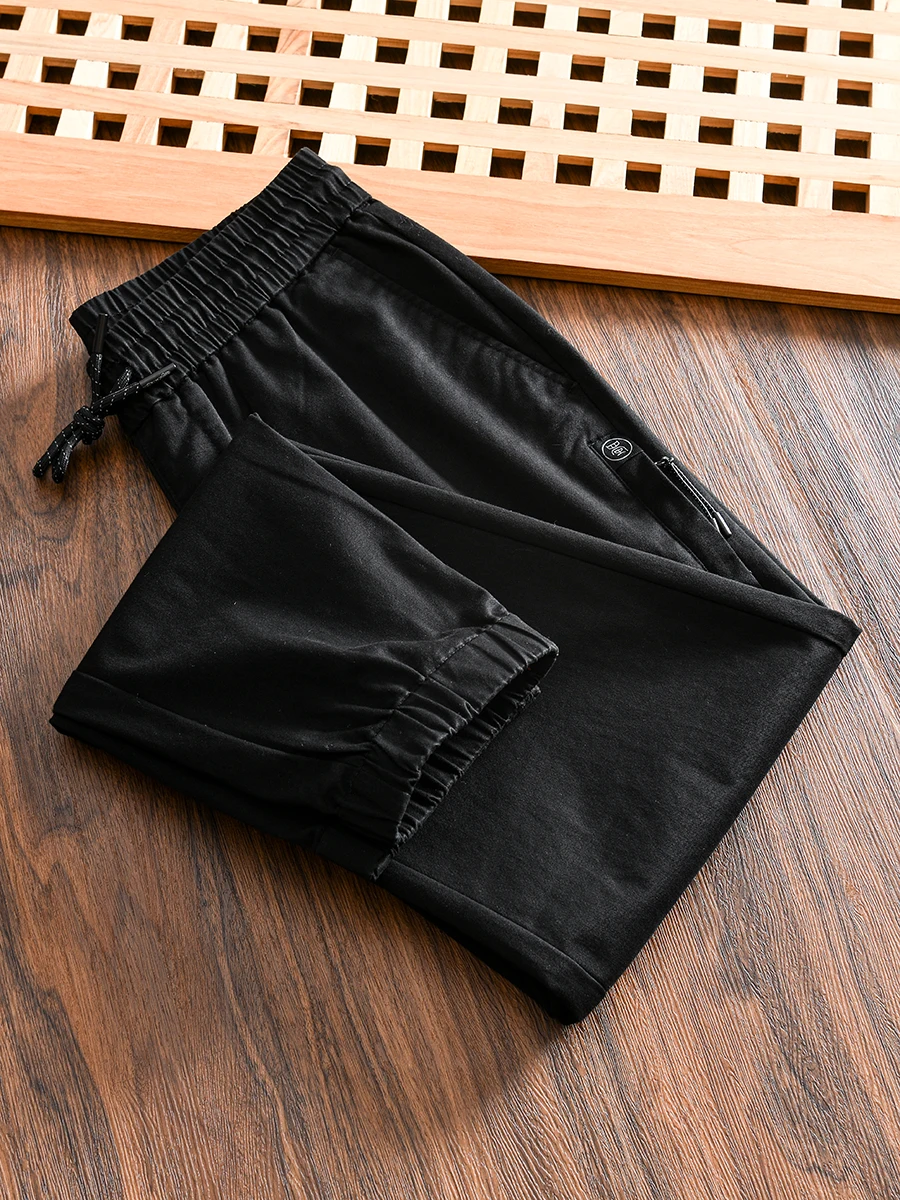

Elastic Casual Pants Men's Workwear Straight Leg Cotton Twill Drawstring Comfortable Fashion Urban Style Autumn Trousers