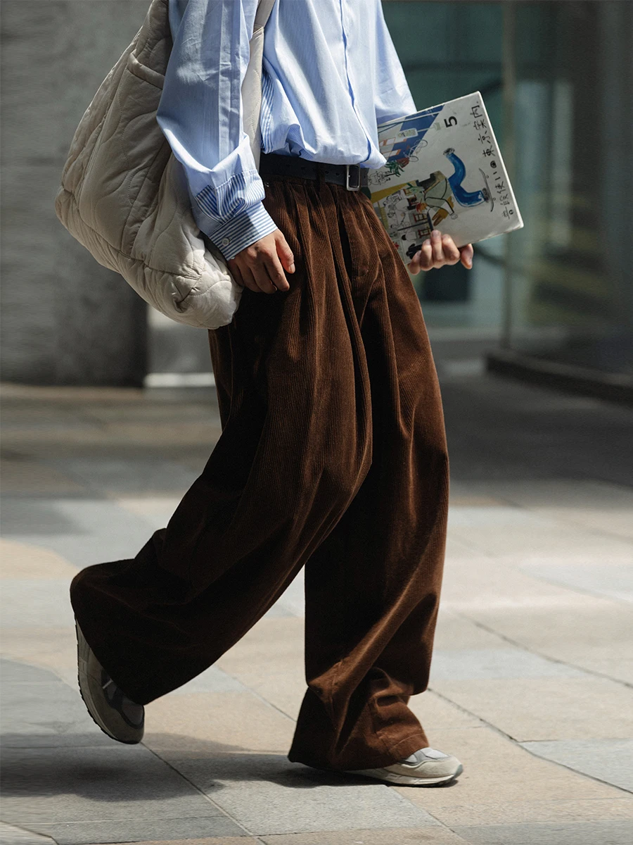 

Мужские повседневные брюки из вельвета цвета хаки в стиле ретро, свободного кроя, с широкими штанинами, дышащие, из хлопка, прямого силуэта