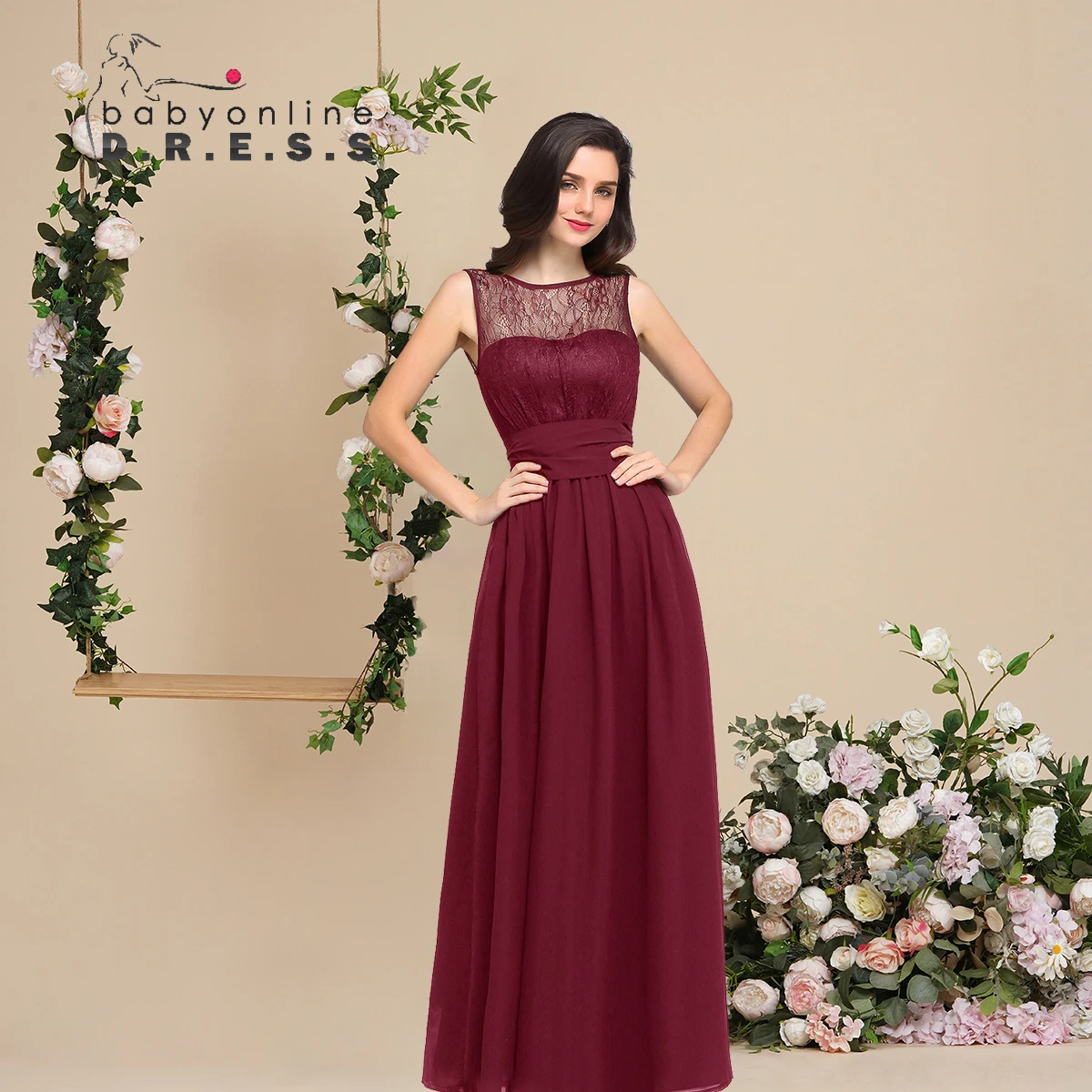 babyonline-レースブライドメイドドレス-ノースリーブ-シフォン-aラインスカート-結婚式のゲストやフォーマルなイブニングパーティー用
