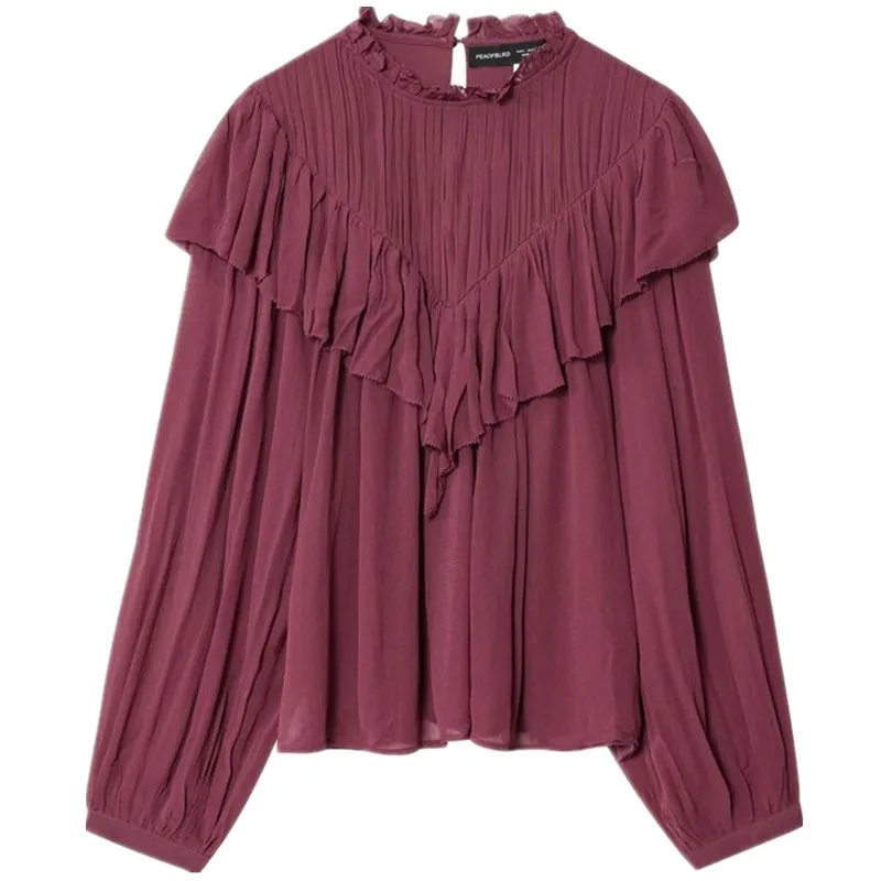 

Autumn 2025 New Women's Design Sense Lace Trim Decoration Chiffon irt Loose Sle Long Sve European Sle Faion Ladies...